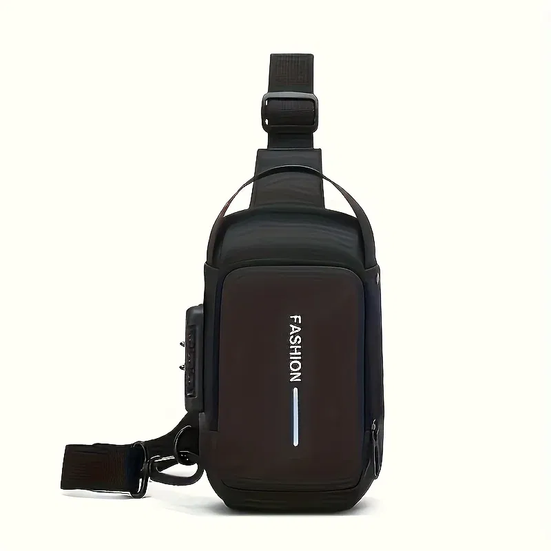 Color: Beige - Men's Sporty High Quality Chest Bag, Motorcycle Phone Pack with Zipper Closure, Secure Travel Bag for Daily Commute