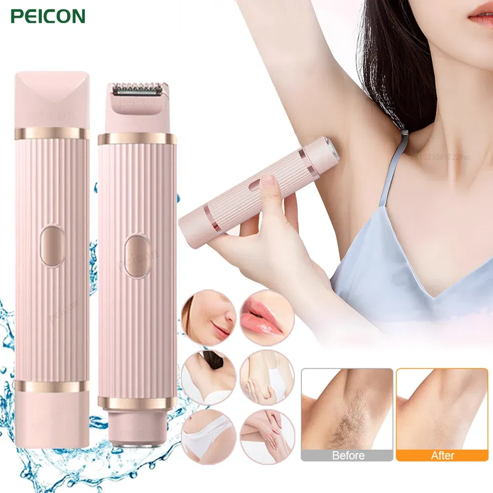 Color: Pink - Electric Shaver for Women Bikini Trimmer Facial Mustache Hair Removal Razor Ladies Face Underarm Legs Electric Painless Epilator