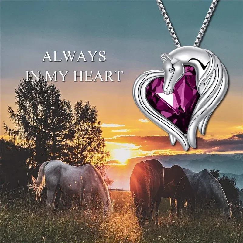 Metal Color: Silver Plated, Ships From: CHINA - 2 style Silver Horse in Heart Pendant Necklace Animal  Jewelry Gift for Teen Girls  Lovers Embellished with Crystals