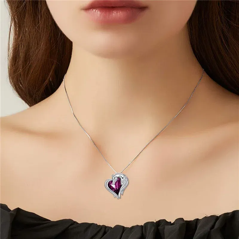 Metal Color: Silver Plated, Ships From: CHINA - 2 style Silver Horse in Heart Pendant Necklace Animal  Jewelry Gift for Teen Girls  Lovers Embellished with Crystals