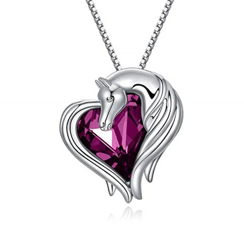 Metal Color: Silver Plated, Ships From: CHINA - 2 style Silver Horse in Heart Pendant Necklace Animal  Jewelry Gift for Teen Girls  Lovers Embellished with Crystals