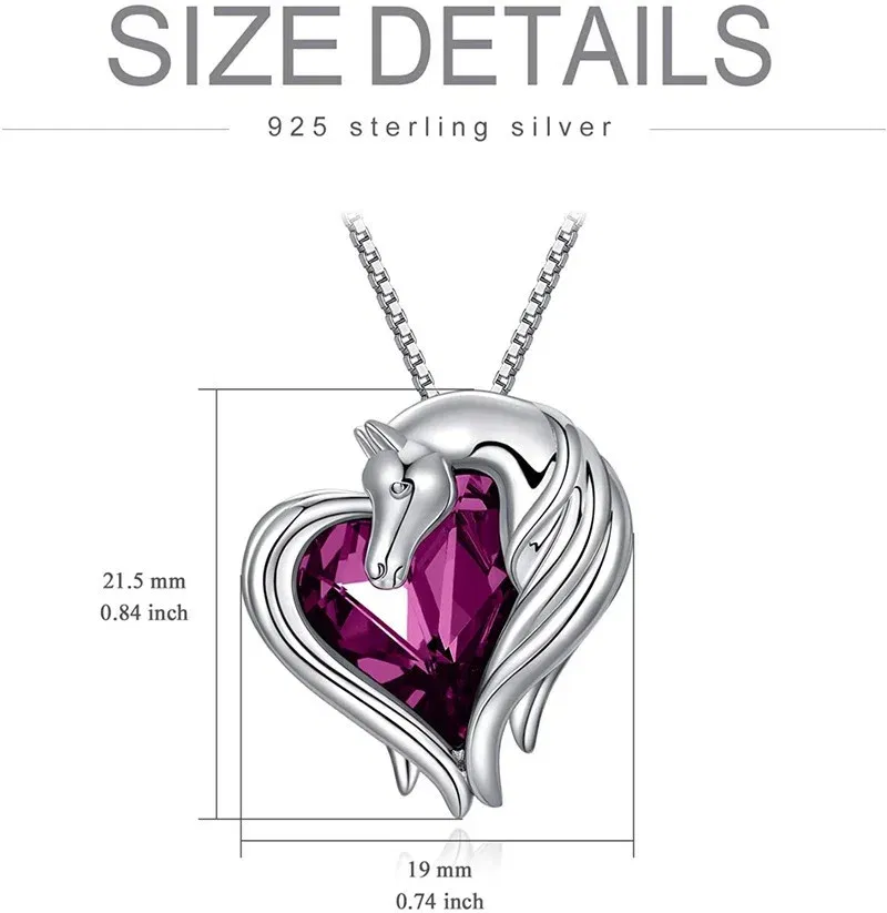 Metal Color: Silver Plated, Ships From: CHINA - 2 style Silver Horse in Heart Pendant Necklace Animal  Jewelry Gift for Teen Girls  Lovers Embellished with Crystals