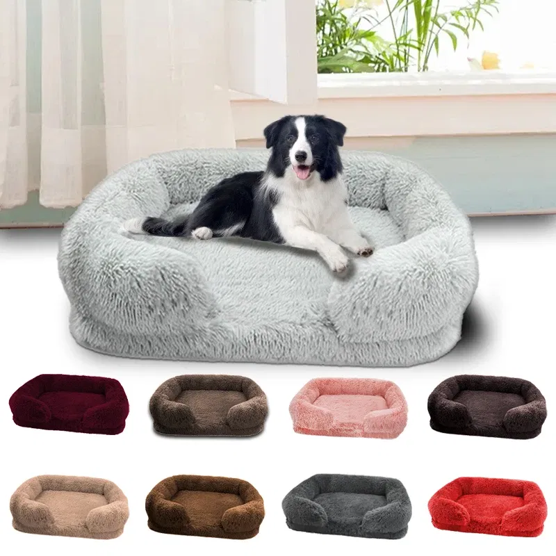 Color: Navy Blue, Size: XL - New Large Dog Bed Dog Plush Pet Bed Winter Thickened Pad Dog Sleeping Bed Sofa Removable Pad Dog Small Large Dog square kennel