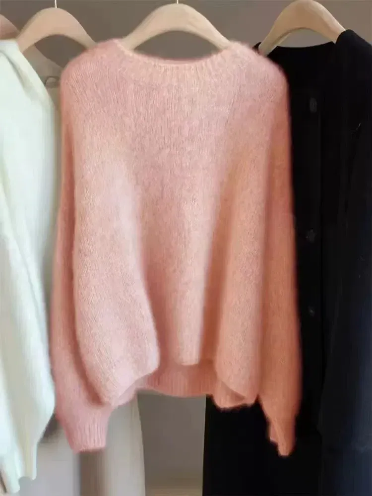 Color: Beige, Size: L, Ships From: CHINA - Autumn and Winter New Cashmere Sweater 100% Pure Wool Knitted Pullover for Women, Loose and Lazy Style Round Neck Soft Solid Top