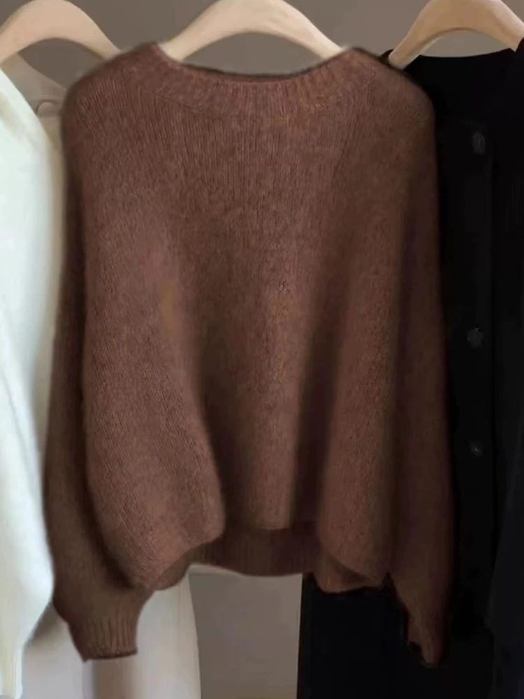 Color: Beige, Size: L, Ships From: CHINA - Autumn and Winter New Cashmere Sweater 100% Pure Wool Knitted Pullover for Women, Loose and Lazy Style Round Neck Soft Solid Top