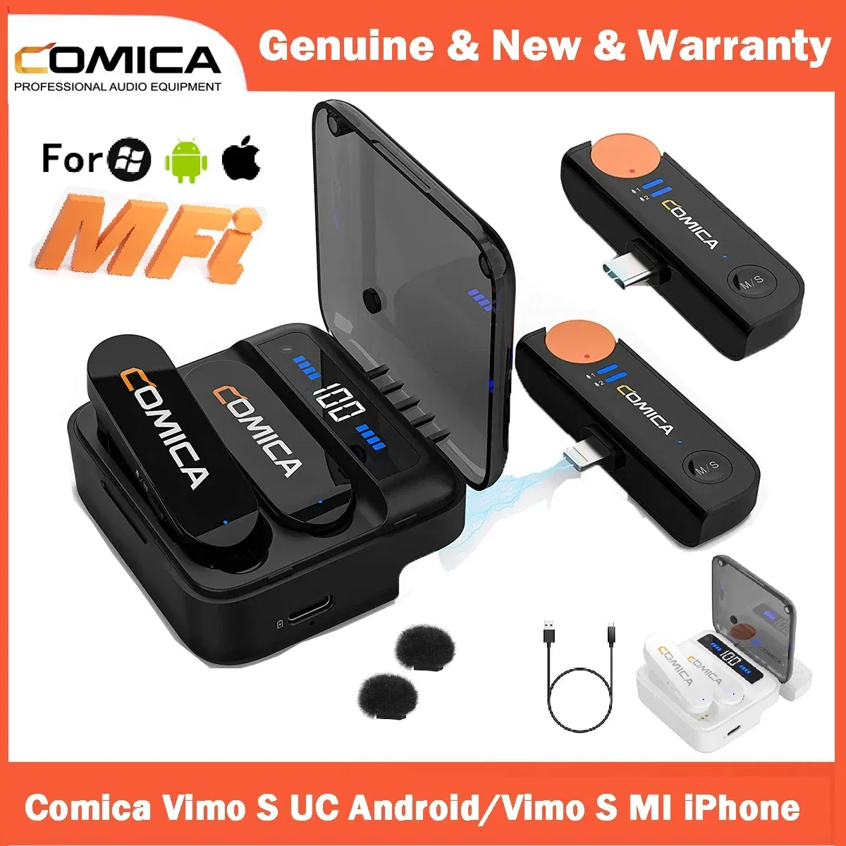 Color: Black, Ships From: CHINA - Comica Vimo S Wireless Lavalier Microphone 2.4G Compact Wireless Lapel Microphone With Charging Case for iPhone Android Phone