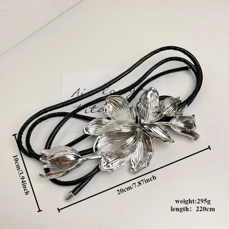 Color: Gold - Women Luxury Fashion Design Metal Tulip Flower Waistband Chain Skirt Pants Dress Jeans Coat Shirt Clothes Decoration Black Belt