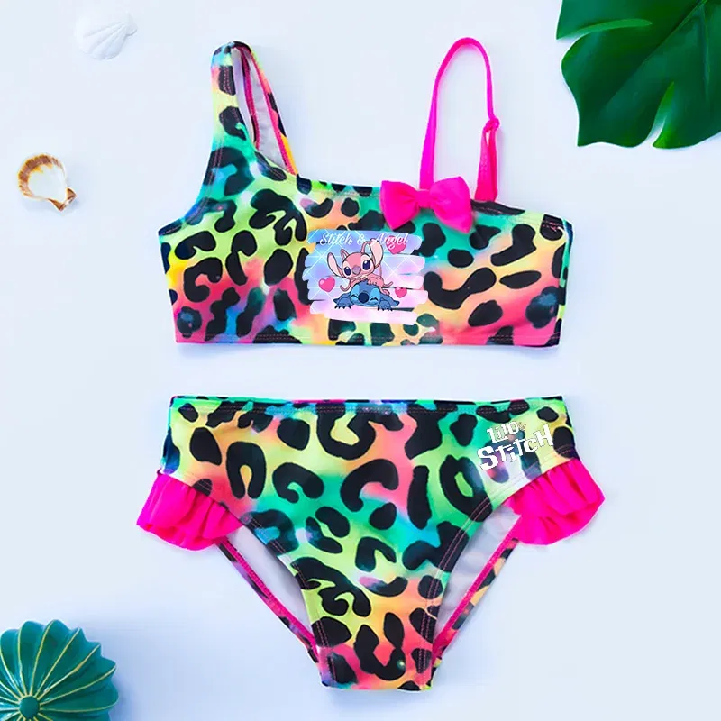 Color: MULTI, Size: XXS - Lilo Stitch Gilrs Bow Bikini Set Trendy Two-Piece Swimsuits for Summer Stylish Beachwear Pool Fashion Bathing Suits 3-12Y
