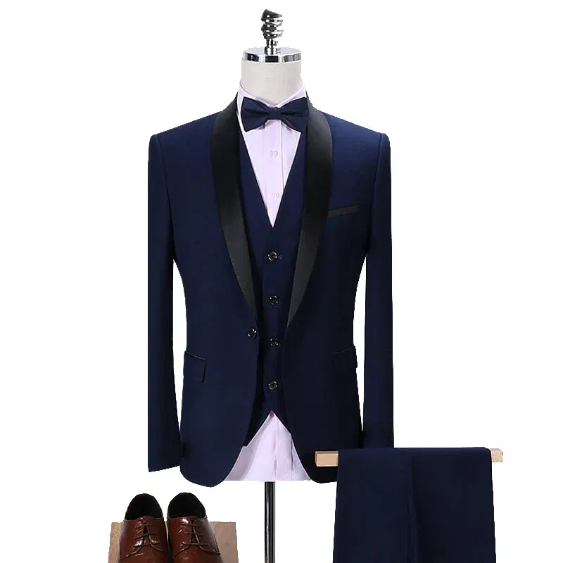 Color: Clear, Size: XXL - Shenrun Men Tuxedo Slim Fit Fashion Suit Wedding Shawl Lapel 3 Pieces Skinny Single Breasted Jacket Party Prom Singer Costume