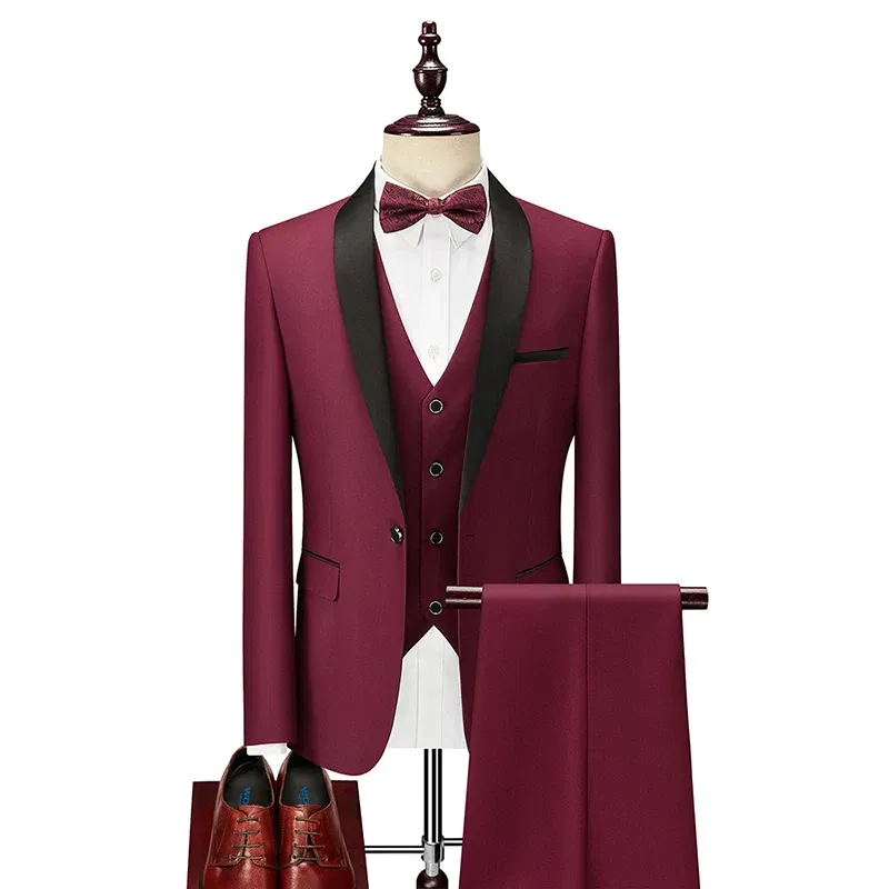Color: Clear, Size: XXL - Shenrun Men Tuxedo Slim Fit Fashion Suit Wedding Shawl Lapel 3 Pieces Skinny Single Breasted Jacket Party Prom Singer Costume