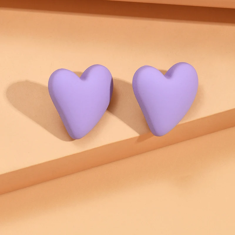 Metal Color: Rhodium Plated - Koean Fashion Candy Color Acrylic Love Eardrop Simple Design Geometric Heart Party Jewelry Earrings Ear Studs All-match EarStuds