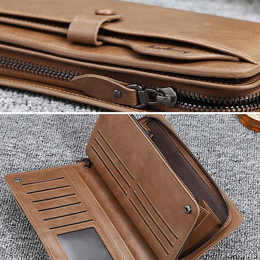Color: black - 2024 Baellerry Men Long Fashion Wallets Desigh Zipper Card Holder Leather Purse Solid Coin Pocket High Quality Male Purse