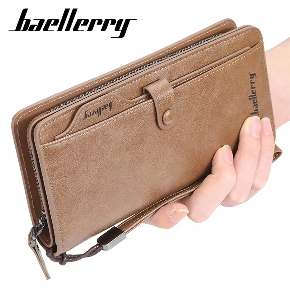 Color: black - 2024 Baellerry Men Long Fashion Wallets Desigh Zipper Card Holder Leather Purse Solid Coin Pocket High Quality Male Purse