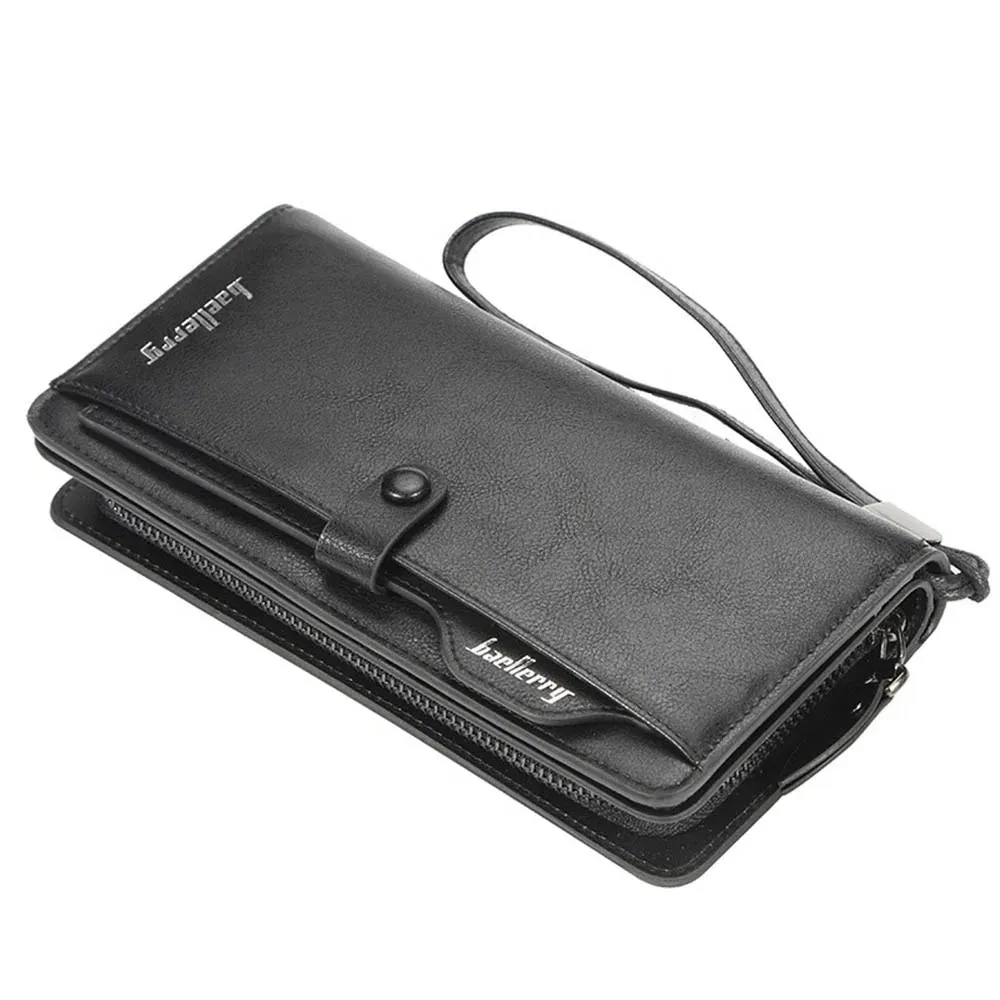 Color: black - 2024 Baellerry Men Long Fashion Wallets Desigh Zipper Card Holder Leather Purse Solid Coin Pocket High Quality Male Purse