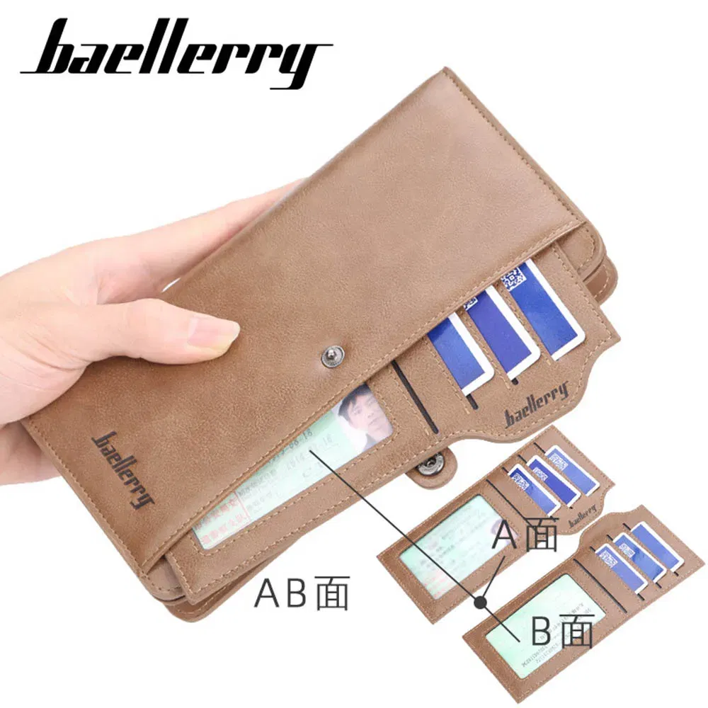 Color: black - 2024 Baellerry Men Long Fashion Wallets Desigh Zipper Card Holder Leather Purse Solid Coin Pocket High Quality Male Purse