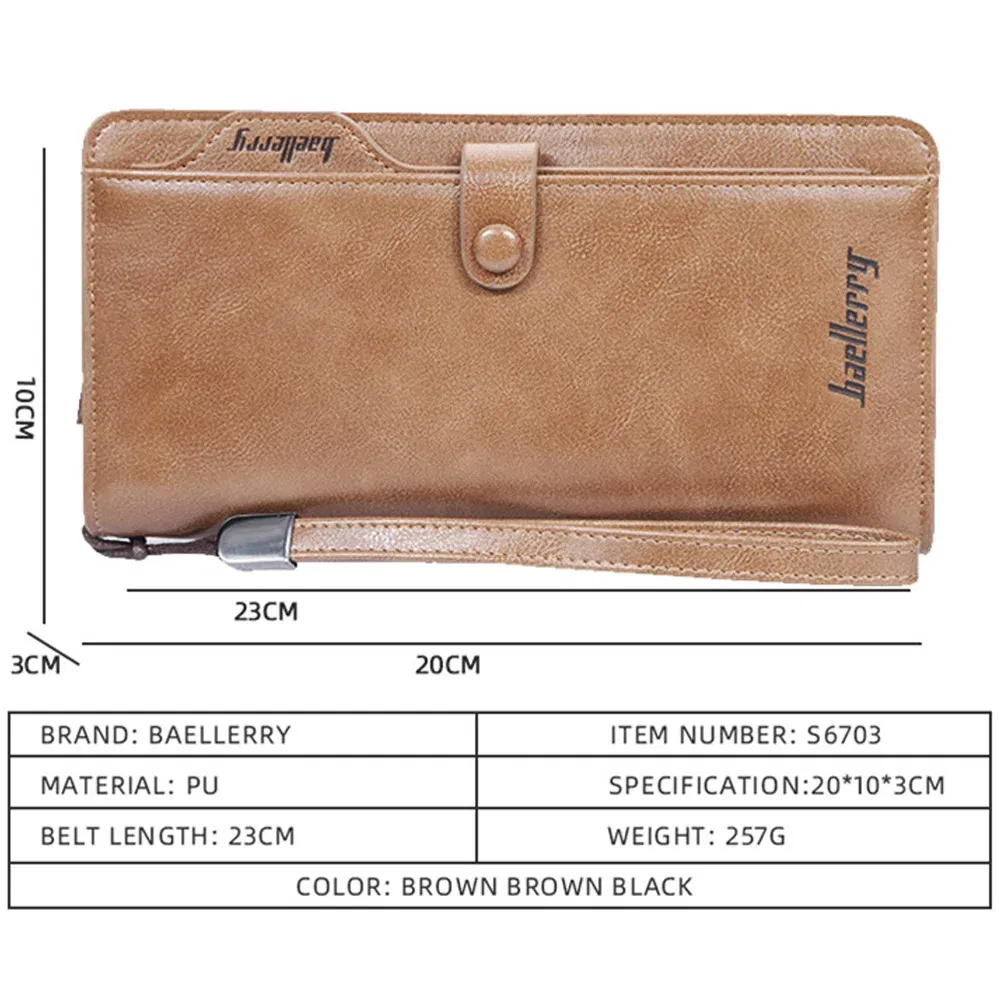 Color: black - 2024 Baellerry Men Long Fashion Wallets Desigh Zipper Card Holder Leather Purse Solid Coin Pocket High Quality Male Purse