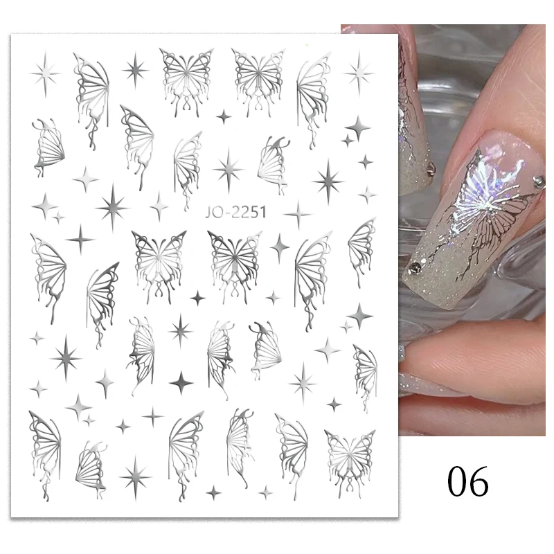 Color: Mint Colour - 3D Blue Butterfly Adhesive Stickers Nail Art Decoration Laser Flowers Leaves Nail Sticker Nail Art Supplies Nail Parts