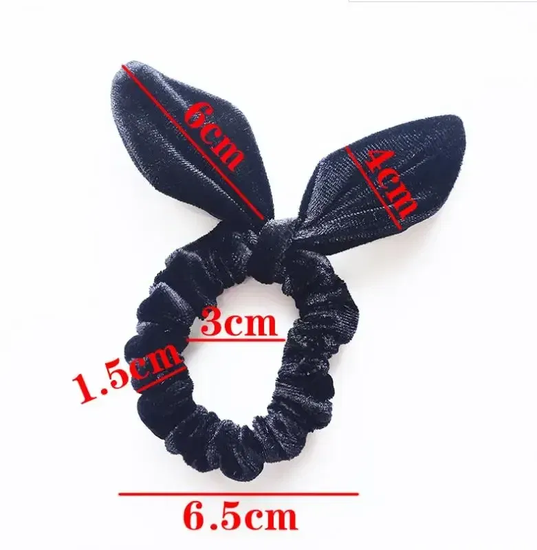 Color: GRAY - New Velvet Scrunchies Girls/Women velvet Bunny Ear Knot Bow Hair Bands Rabbit Ear Hair tie Ponytail Hair Accessories
