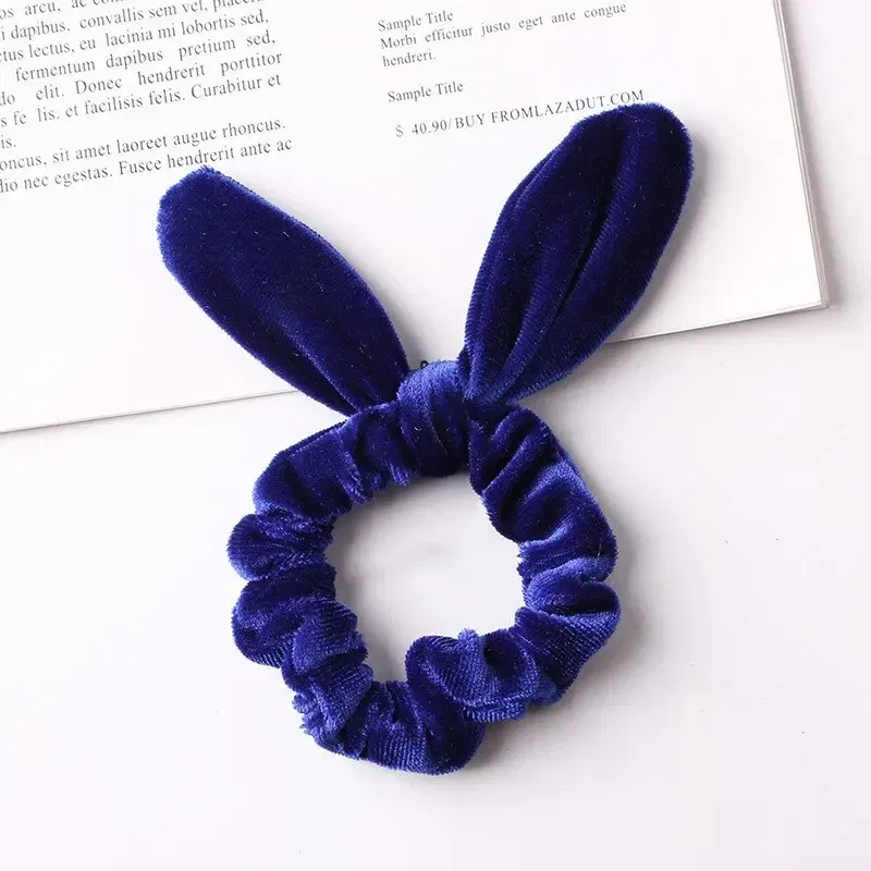 Color: GRAY - New Velvet Scrunchies Girls/Women velvet Bunny Ear Knot Bow Hair Bands Rabbit Ear Hair tie Ponytail Hair Accessories