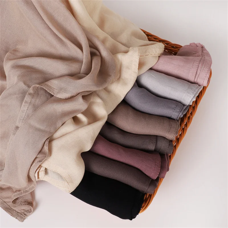 Color: Brown - Ramadan Solid Color Big Size Cotton Rayon Hijab Scarf Women Muslim Headscarf Wraps Shawls Femme Musulman Headband Islamic Turban
