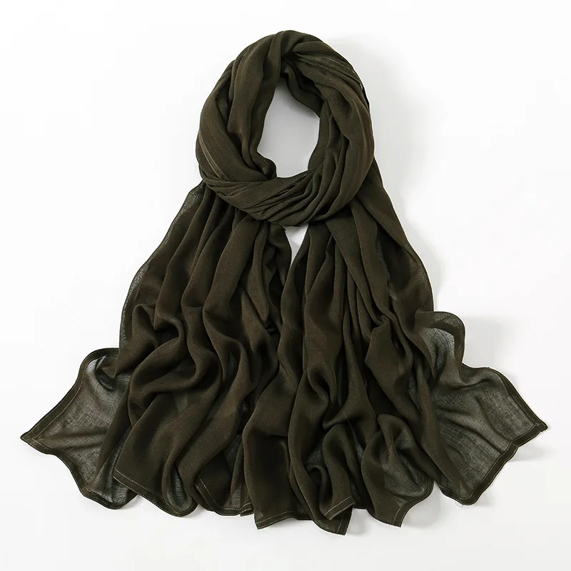 Color: Brown - Ramadan Solid Color Big Size Cotton Rayon Hijab Scarf Women Muslim Headscarf Wraps Shawls Femme Musulman Headband Islamic Turban