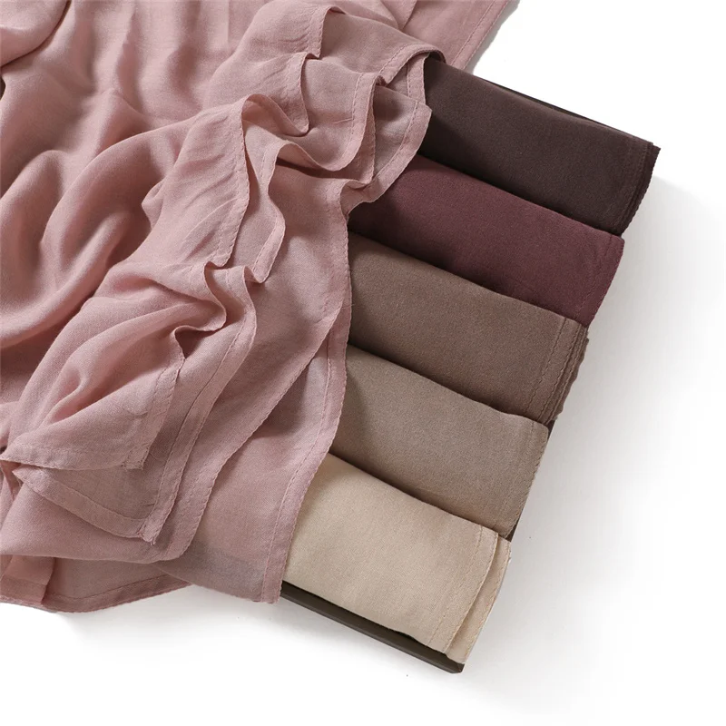 Color: Brown - Ramadan Solid Color Big Size Cotton Rayon Hijab Scarf Women Muslim Headscarf Wraps Shawls Femme Musulman Headband Islamic Turban