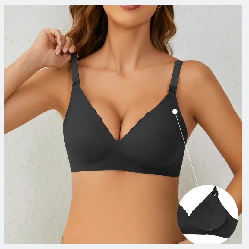 Color: black, Bands Size: 30 - Front Open Nursing Bra Maternity Jelly Gel Laser Cutting Seamless Underwear Ultra Thin Breastfeeding Bra For Pregnant Women