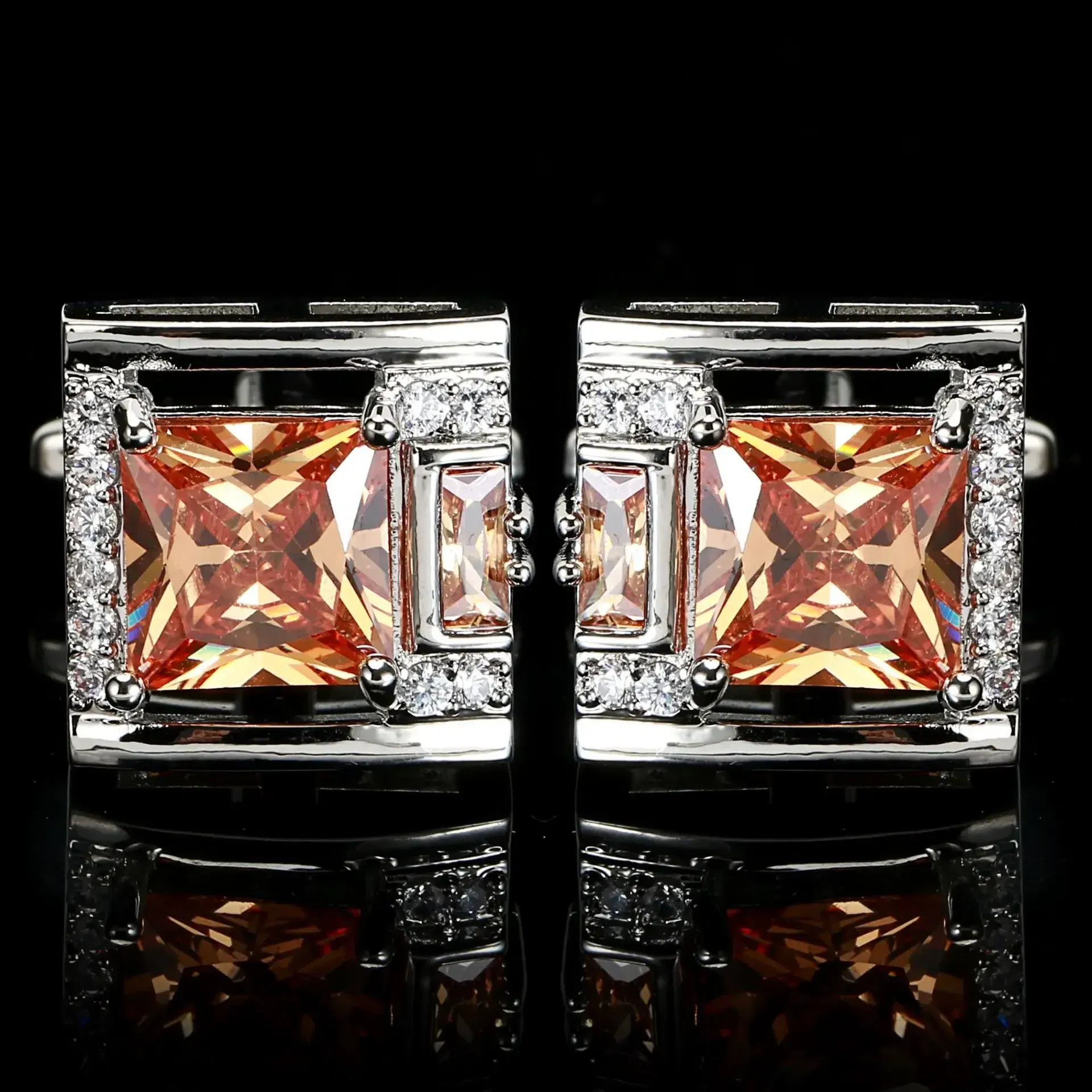 Metal color: Imitation Rhodium Plated - Tough Square Zircon Stone Cufflinks for Man Luxury Shirt Suit Cufflinks Black stone Cufflinks Gift Accesories for Man