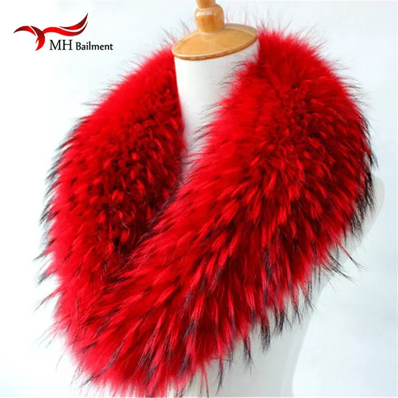 Color: Blue, Size: XXL - Real Raccoon Fur Scarves Woman 100% Pure Natural Raccoon Fur Collar Warm Winter Scarves Red Fox Fur Collar L#1