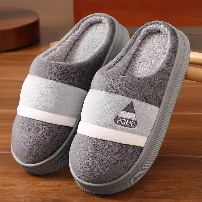 Color: Pink, Shoe Size: 46-47 - New Men Big Size 48 49 Winter Warm Slippers Women Soft Plush Furry Shoes Casual Flats Home Couples Bedroom Anti-Slip Slides
