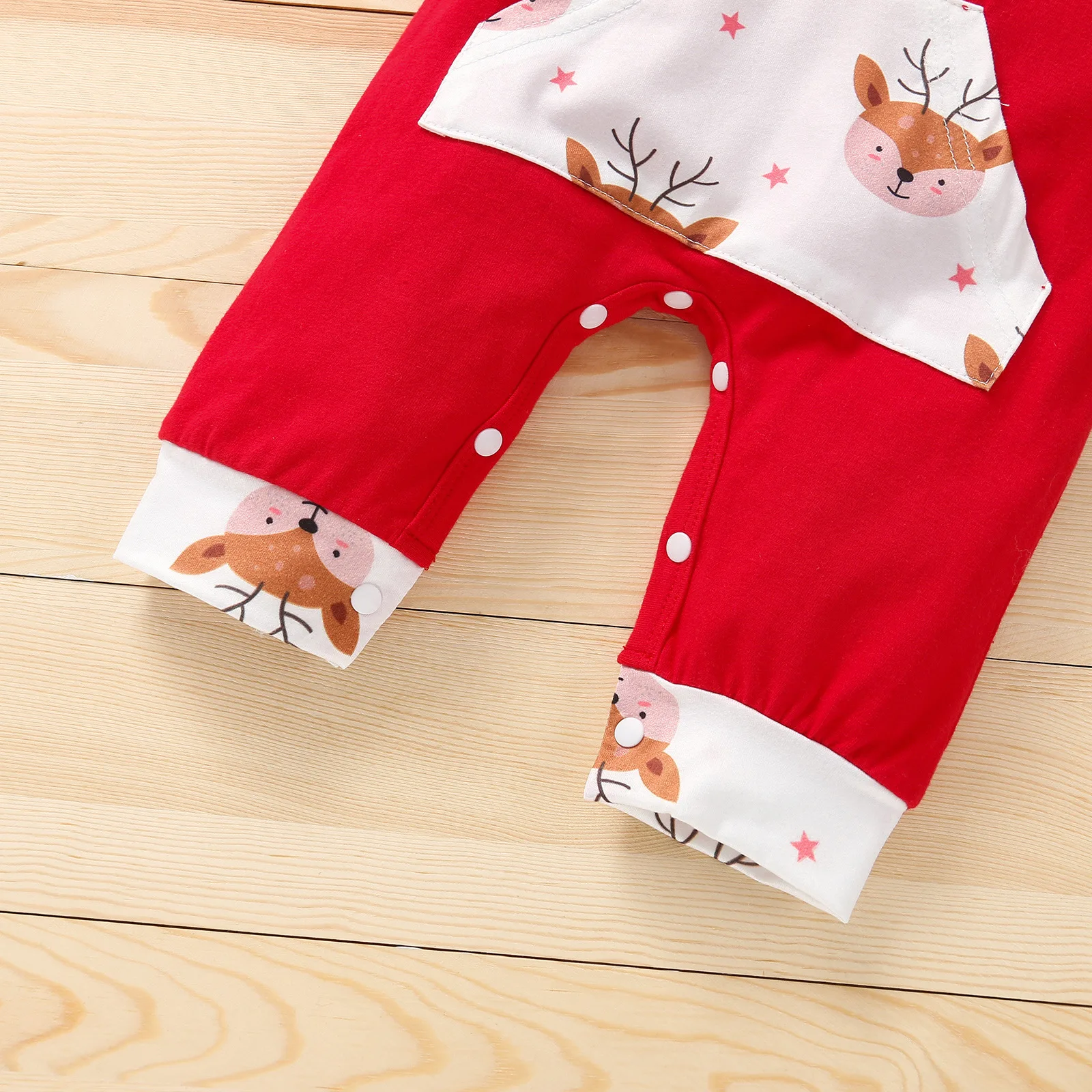 Color: Red, Kid Size: 9M - Autumn Baby Girl Deer Print Christmas Jumpsuit Long-Sleeved Front Patch Pocket Hooded Jumpsuit