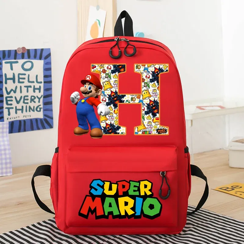 Color: Pink, Size: 12cm - New Super Mario Bro School Bag Cartoon Letter Printed Children Backpack Boys Girls School Backpacks Children's Birthday Gifts