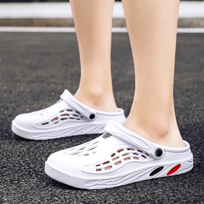 Color: WHITE, Shoe Size: 37 - Plus Size 47 48 49 Men Summer Clogs Sandals EVA Slippers Men and Women Garden Shoes Beach Sandals Couple's Outdoor House Slides