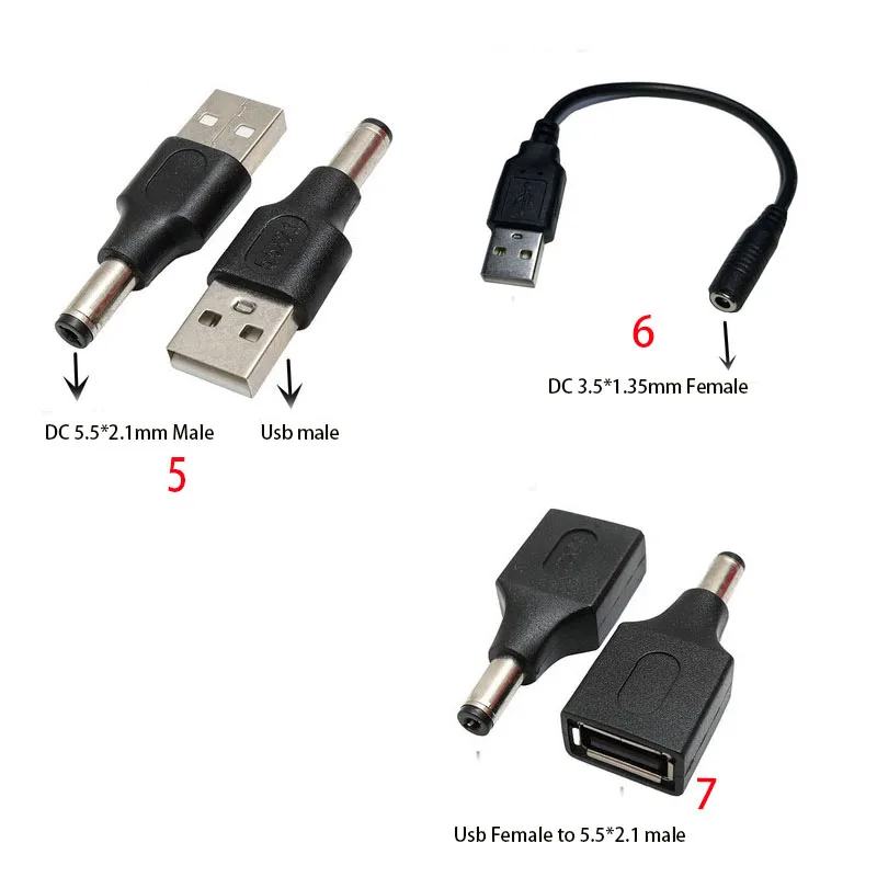 Color: green - Usb Male to Female 5.5*2.1mm DC Power Adapter 12v DC Plug 3.5*1.35mm Female Converter For Charger Extension