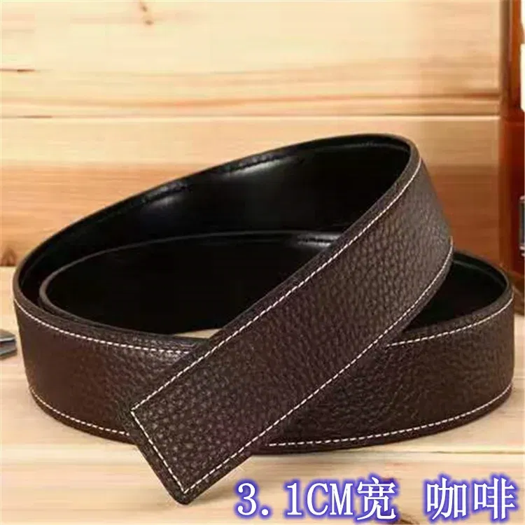 Color: Desert Camouflage, Belt Length: 110cm - 3.1cm No Buckle Belt Brand Belt Men High Quality Male Genuine Real Leather Strap forJeans Litchi grain Belt Cinturones Hombre
