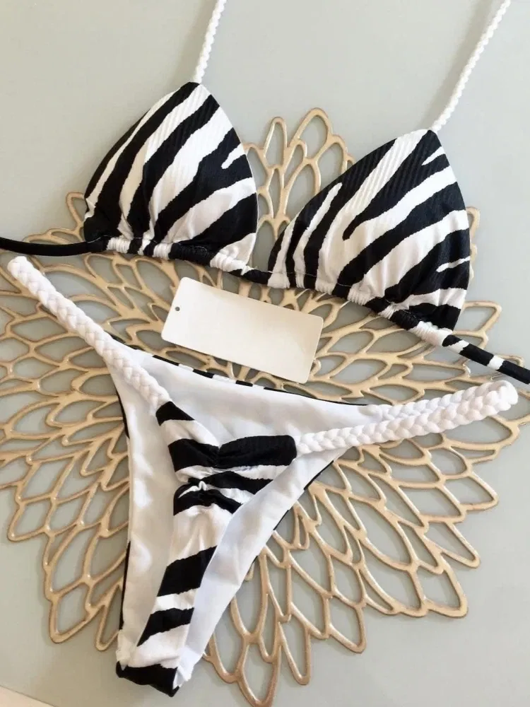 Color: Black, Size: S - Bikini High Waist Swimsuit Sexy Thong Bikini Set Zebra Print Women Brazilian Swimwear 2023 New Biquini Swim Bathing Suits Women