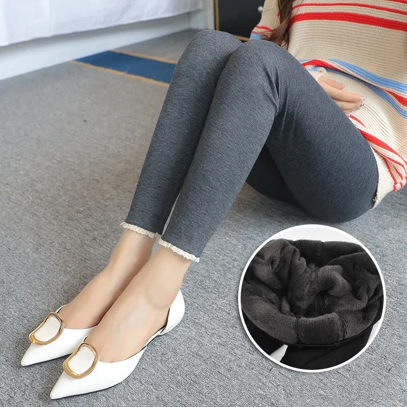 Color: Dark Grey, Maternity Size: L - Winter Pregnant Women Black Leggings for Maternity Warm Soft Velvet Pants Pregnancy Inner Wool Clothes Ropa Mujer Embarazada
