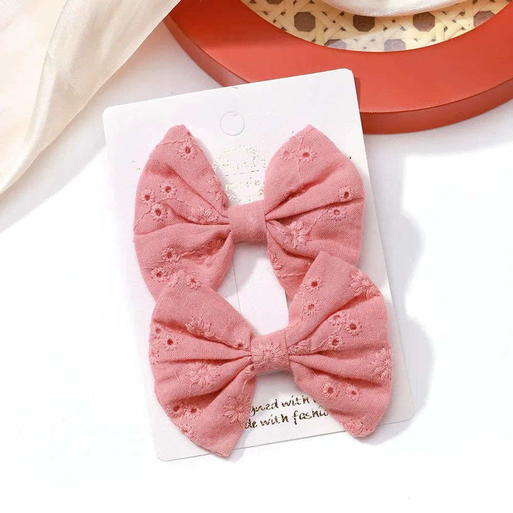 Color: PEACOCK BLUE - 2Pcs/Set Solid Color Kids Bows Hair Clips for Baby Girls Handmade Plaid Bowknot Hairpin Barrettes Photograph Hair Accessories