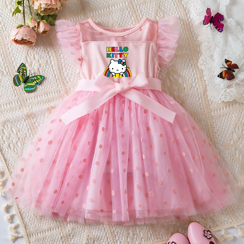 Color: PURPLE, Size: XL - Hello Kitty 2-6Y Baby Girl Dress Princess Mesh Skirt Summer Sleeveless Wedding Party Dresses for Girls Summer