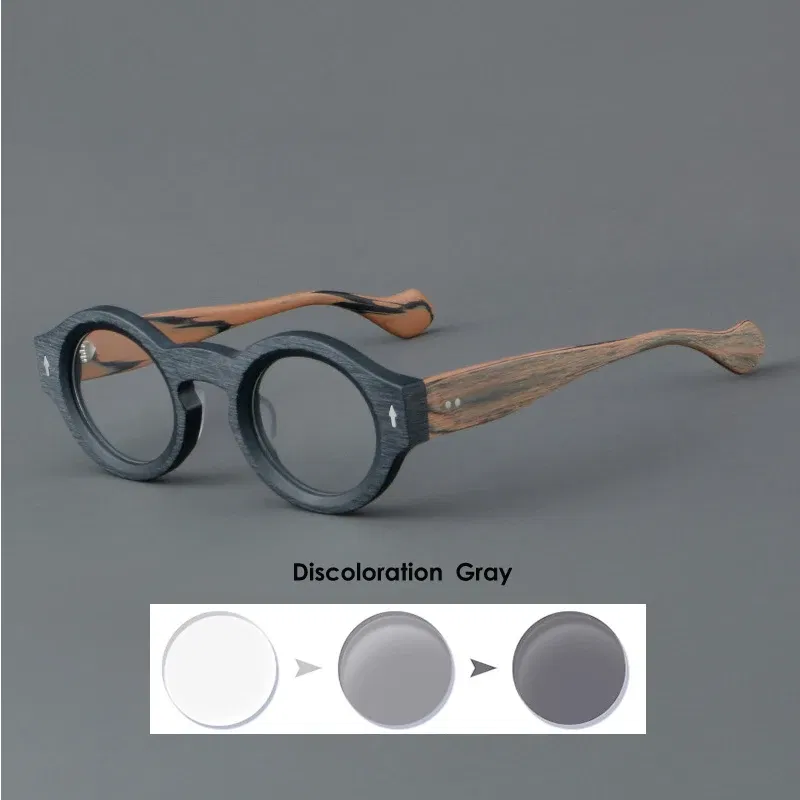 Frame Color: Gold, Eye Prescription: 0 - VCKA Round Acetate Reading Glasses Frame Retro Men Prescription Anti-blue discolor Women Custom Optics Retro Eyewear +0.50to +10