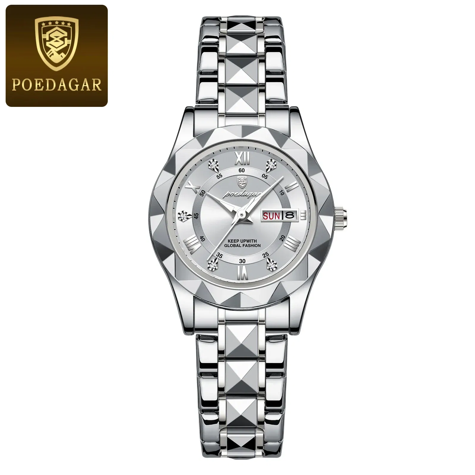 Color: Gold - POEDAGAR Luxury Ladies Dress Watch Luminous Waterproof Week Date Woman Wristwatch Stainless Steel Women Quartz Watches reloj+box