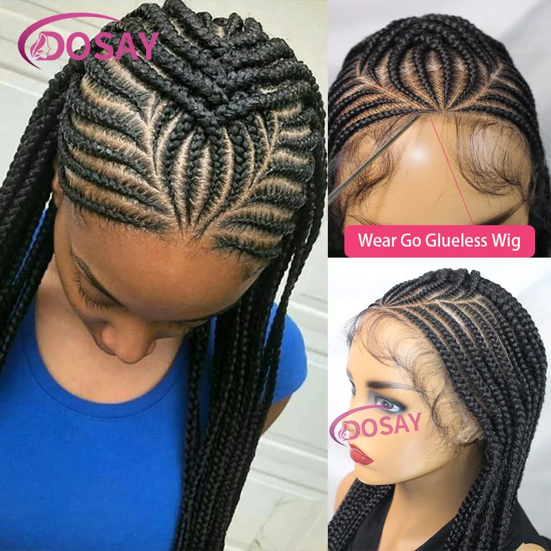 36" Synthetic Full Lace Wig Glueless Braided Wigs For Black Women Knotless Box Cornrow Braids Lace Wigs Wear Go Braiding Hair
