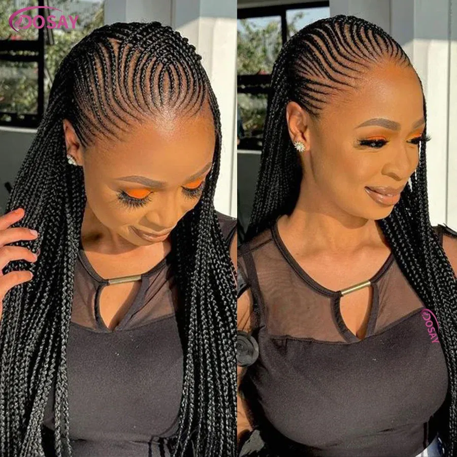 36" Synthetic Full Lace Wig Glueless Braided Wigs For Black Women Knotless Box Cornrow Braids Lace Wigs Wear Go Braiding Hair
