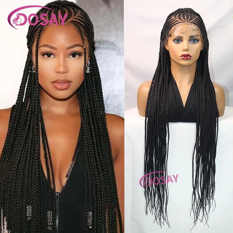 36" Synthetic Full Lace Wig Glueless Braided Wigs For Black Women Knotless Box Cornrow Braids Lace Wigs Wear Go Braiding Hair