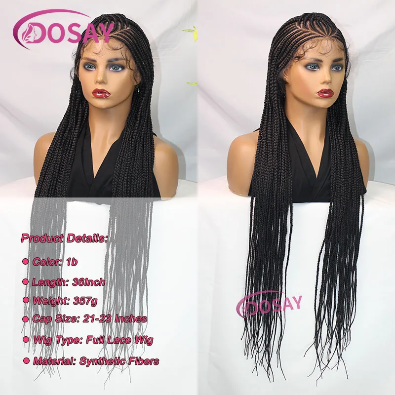 36" Synthetic Full Lace Wig Glueless Braided Wigs For Black Women Knotless Box Cornrow Braids Lace Wigs Wear Go Braiding Hair