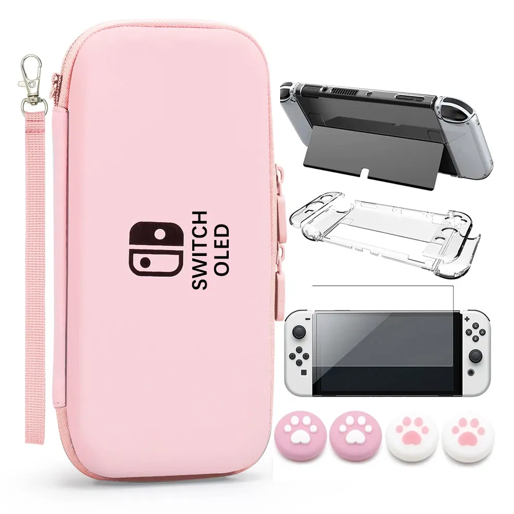 Color: Orange - Case Kit For Nintend Switch OLED Console Carrying Case Protective Pouch Hard Shell Clear Cover For Switch Oled WIth Film Glass