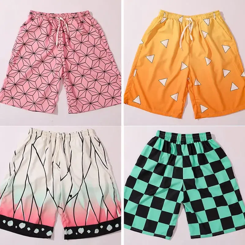 Color: black, Kid Size: 4T - Anime Demon Slayers Cosplay Clothes Kamado Tanjirou Zenitsu Shinobu Ventilate Printing Loose Individuality Shorts Sweatpants