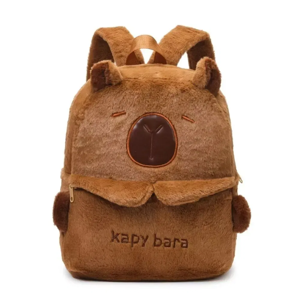 Color: Beige - Shoulder Bag Capybara Plush Backpack Animals Students School Bag Couple
