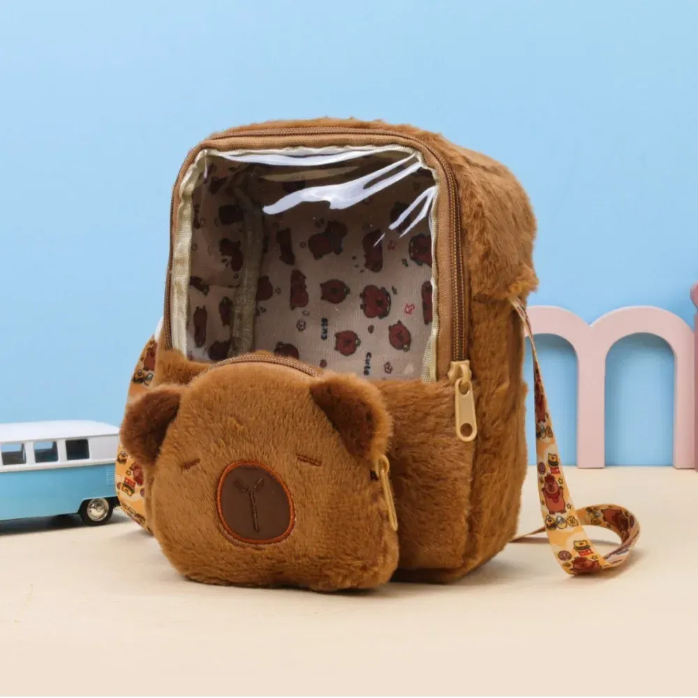 Color: Beige - Shoulder Bag Capybara Plush Backpack Animals Students School Bag Couple