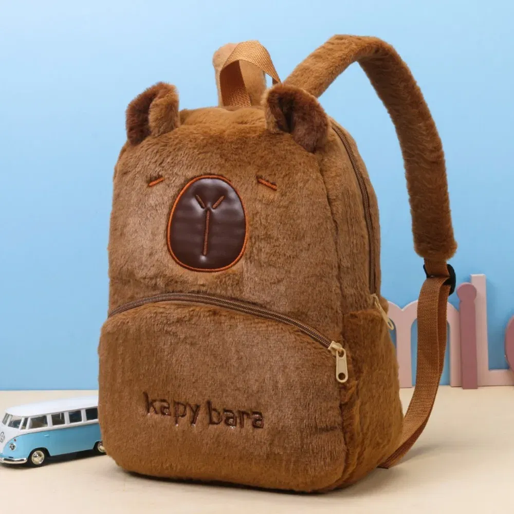 Color: Beige - Shoulder Bag Capybara Plush Backpack Animals Students School Bag Couple